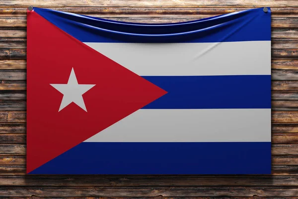 Illustration National Fabric Flag Cuba Nailed Wooden Wall Country Symbol — Stock Photo, Image