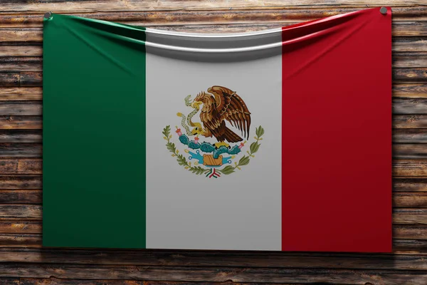 Ilustración Bandera Nacional Tela México Clavada Una Pared Madera Símbolo — Foto de Stock