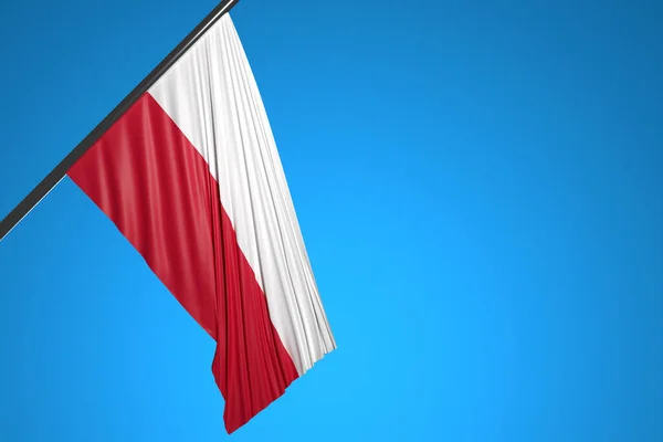 Ілюстрація Національного Прапора Польщі Металевому Флагштоку Пурхає Проти Синього Неба — стокове фото