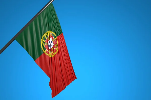 Illustration Portugals Nationella Flagga Metallflaggstång Som Fladdrar Mot Den Blå — Stockfoto