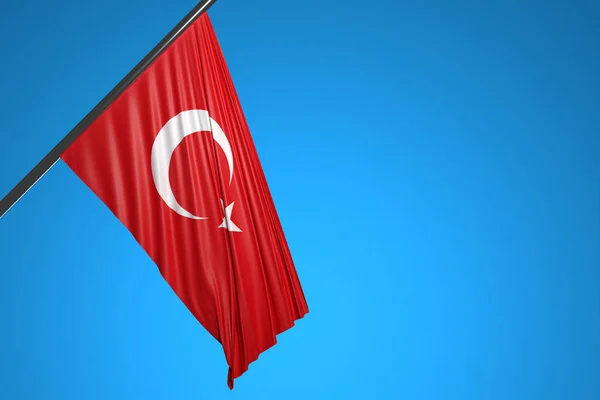 Illustratie Van Nationale Vlag Van Turkije Een Metalen Vlaggenmast Wapperend — Stockfoto