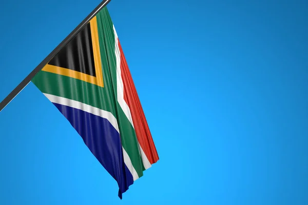 Illustration Sydafrikas Nationella Flagga Metallflaggstång Som Fladdrar Mot Den Blå — Stockfoto