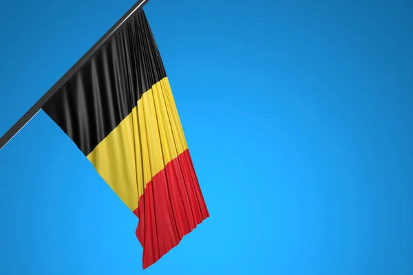 Ilustración Bandera Nacional Bélgica Sobre Asta Bandera Metálica Ondeando Contra —  Fotos de Stock