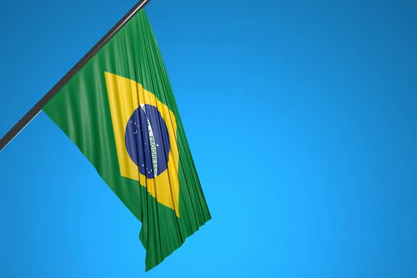 Brezilya Nın Ulusal Bayrağının Mavi Gökyüzünde Dalgalanan Metal Bir Bayrak — Stok fotoğraf
