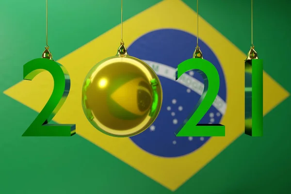 Illustration 2021 Happy New Year Background National Flag Brazil 2021 — Stock Photo, Image