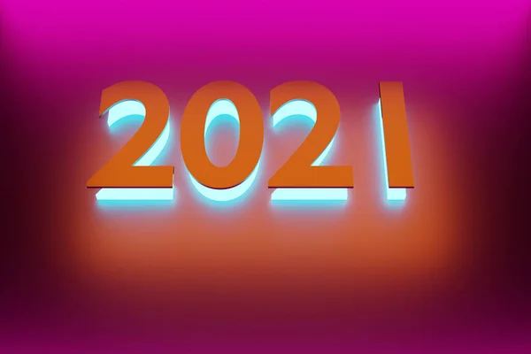 Beschriftung 2021 Aus Orangefarbenen Und Rosafarbenen Leuchtlinien Auf Neonfarbenem Hintergrund — Stockfoto