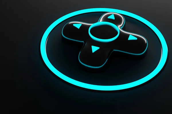 3Dイラストキーボードボタン 黒の背景にネオンブルーライトとジョイスティックコントロールキー コンピュータサイバースポーツゲームの概念 ゲームコントロールアイコン — ストック写真