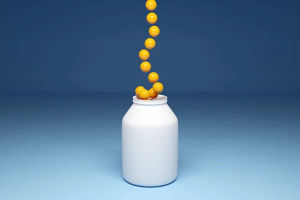 Illustration Yellow Vitamin Tablets Poured Even Row Large White Jar — Stock Photo, Image