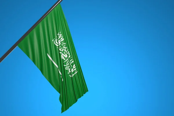 Ілюстрація Національного Прапора Саудівської Аравії Металевому Флагштоку Пурхає Проти Синього — стокове фото