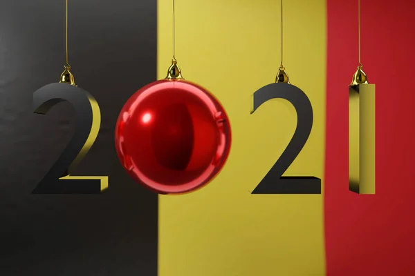 Illustration 2021 Gott Nytt Mot Bakgrund Den Nationella Flaggan Belgien — Stockfoto