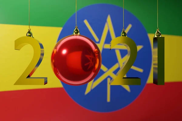Ілюстрації 2021 Щасливий Новий Рік Тлі Національного Прапора Ефіопії 2021 — стокове фото