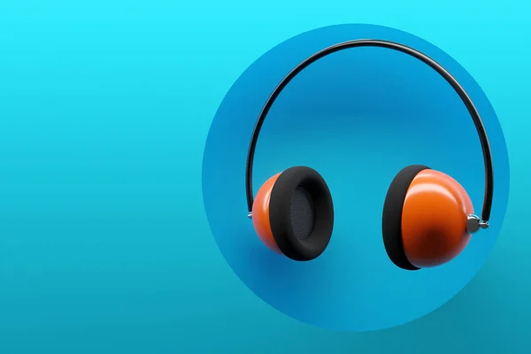 Ilustrace Oranžových Retro Sluchátek Modrém Izolovaném Pozadí Ilustrace Ikon Sluchátek — Stock fotografie