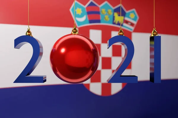 Ілюстрація 2021 Щасливий Новий Рік Тлі Національного Прапора Хорватії 2021 — стокове фото
