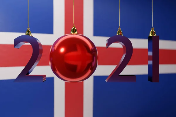 Ілюстрація 2021 Щасливий Новий Рік Тлі Національного Прапора Ісландії 2021 — стокове фото
