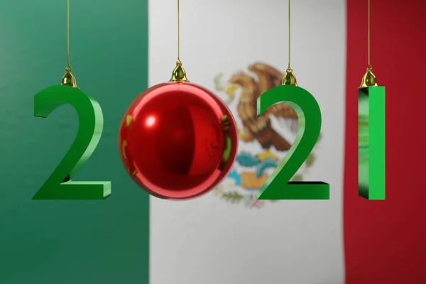 Ілюстрація 2021 Щасливий Новий Рік Тлі Національного Прапора Мексики 2021 — стокове фото