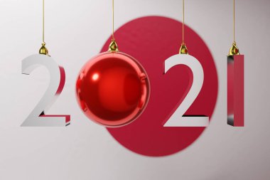 3D illüstrasyon 2021 Japonya bayrağının arka planına karşı mutlu yıllar, 2021 beyaz harf. Yeni yılın sembolünün tasviri. 