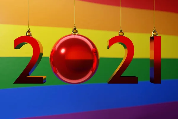 Illustration 2021 Heureuse Année Sur Fond Drapeau Lgbt 2021 Lettre — Photo