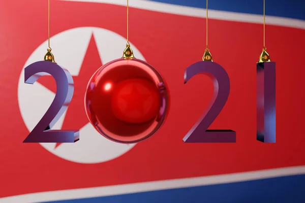 Ілюстрація 2021 Щасливий Новий Рік Тлі Національного Прапора Північної Кореї — стокове фото