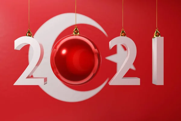 Illüstrasyon 2021 Türkiye Bayrağının Arka Planına Karşı Mutlu Yıllar 2021 — Stok fotoğraf