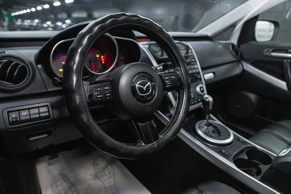 Novosibirsk Russia November 2020 Mazda Cx7 Dashboard Player Steering Wheel — Stock Photo, Image