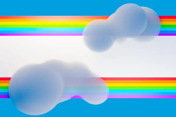 蓝色背景上有云彩的彩虹3D图解 反复无常的孩子设计的背景 — 图库照片