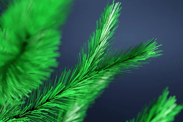 Illustration Close Bright Green Young Coniferous Branches Blue Blurred Background — Stock Photo, Image