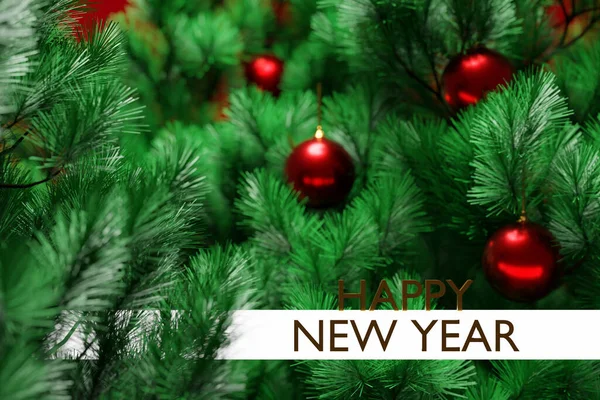 Illustration Nahaufnahme Einer Roten Weihnachtskugel Die Einem Weihnachtsbaum Hängt Neujahrs — Stockfoto