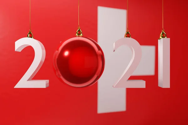Illüstrasyon 2021 Sviçre Bayrağının Arka Planına Karşı Mutlu Yıllar 2021 — Stok fotoğraf