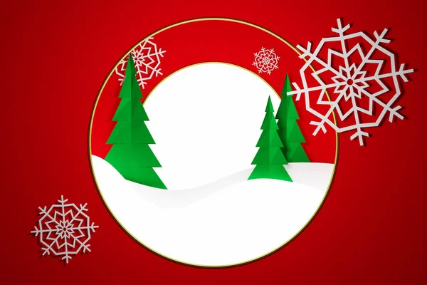Illustration Magic Coniferous Trees Winter Forest Frame Red Background Christmas — Stock Photo, Image
