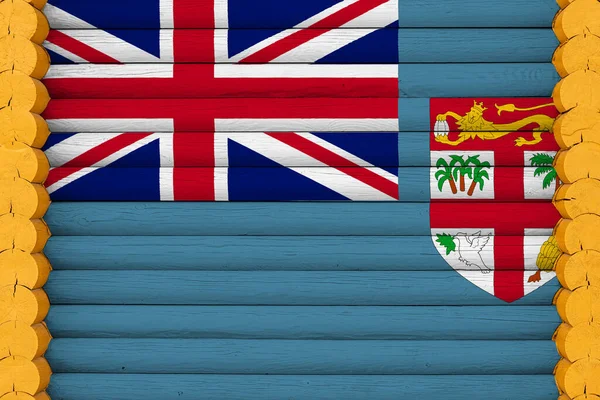 斐济国旗挂在木墙背景上 民族自豪感的概念和国家的象征 房屋上画的横幅 — 图库照片