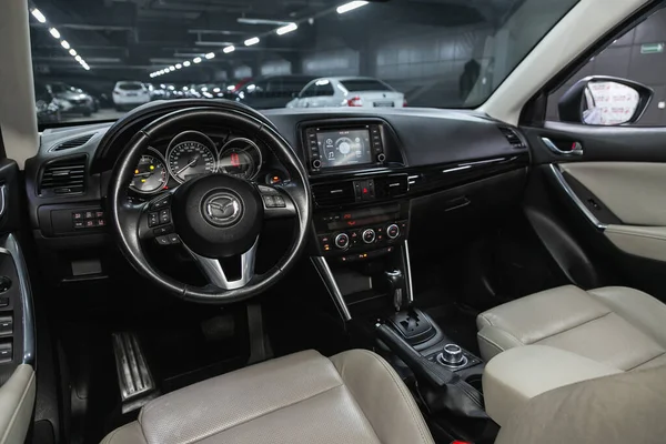 Novosibirsk Rusko Prosince 2020 Mazda Luxusní Interiér Vozu Volant Řadící — Stock fotografie