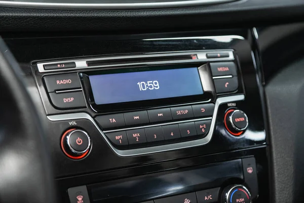 Novosibirsk Russia December 2020 Nissan Qashqai Black Car Interior Radio — Stock Photo, Image