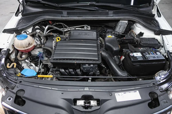 Novoszibirszk Oroszország 2020 December Skoda Rapid Closeup Clean Motor Block — Stock Fotó