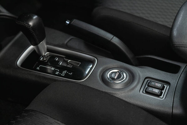 Novosibirsk, Russia  December 12, 2020: Mitsubishi Outlander,  Car detailing. Automatic transmission lever shift. 