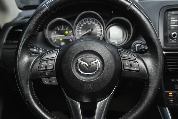 Novosibirsk Russia December 2020 Mazda Salon New Stylish Car Steering — Stock Photo, Image