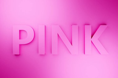 PINK harfleriyle izole edilmiş parlak pembe bir arkaplan üzerinde 3d illüstrasyon hacmi yazımı. Renk simgesi