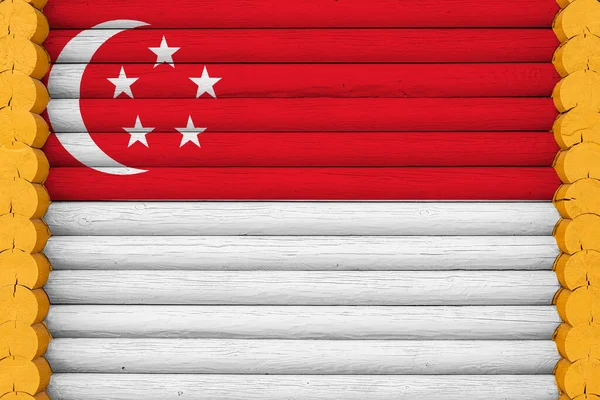 Bandera Nacional Singapur Sobre Fondo Pared Madera Concepto Orgullo Nacional — Foto de Stock