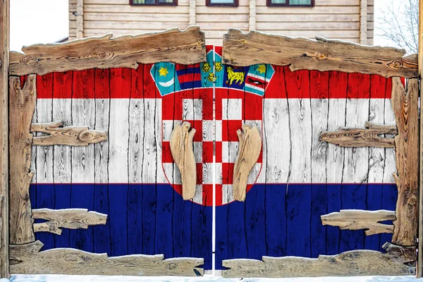 Закриття Національного Прапора Хорватії Дерев Яних Воротах Біля Входу Закриту — стокове фото