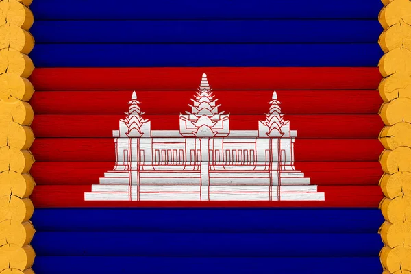 Drapeau National Cambodge Sur Fond Mur Bois Concept Fierté Nationale — Photo