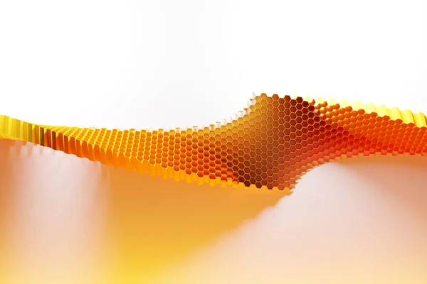 珍しい形の蜂蜜のための黄色のハニカムモノクロームのハニカムの3Dイラスト 単純な幾何学的な六角形のパターン モザイクの背景 ハニカムコンセプト 蜂の巣 — ストック写真