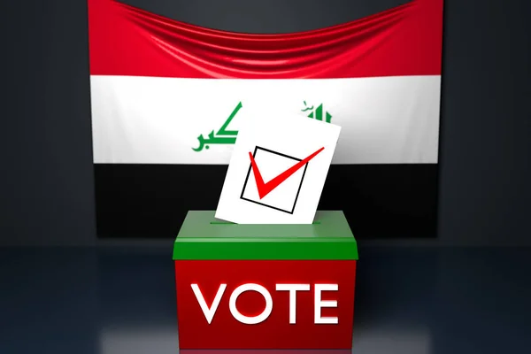 Ілюстрація Урни Голосування Яку Падає Бюлетень Зверху Іракським Національним Прапором — стокове фото