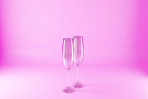 Illustrazione Bicchieri Champagne Sfondo Rosa Illustrazione Realistica Paio Bicchieri Vino — Foto Stock