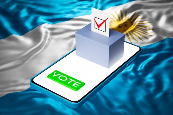 Illustration Voting Box Billboard Standing Smartphone National Flag Argentina Background — Stock Photo, Image