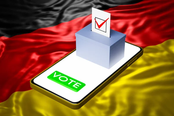 Illustration Voting Box Billboard Standing Smartphone National Flag Germany Background — Stock Photo, Image