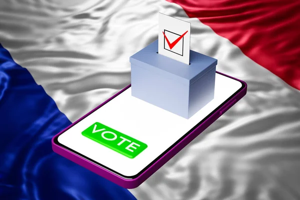 Illustration Voting Box Billboard Standing Smartphone National Flag France Background — Stock Photo, Image