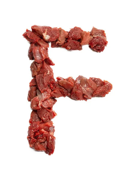 Letter English Alphabet Cuts Beef White Isolated Background — Stock Photo, Image