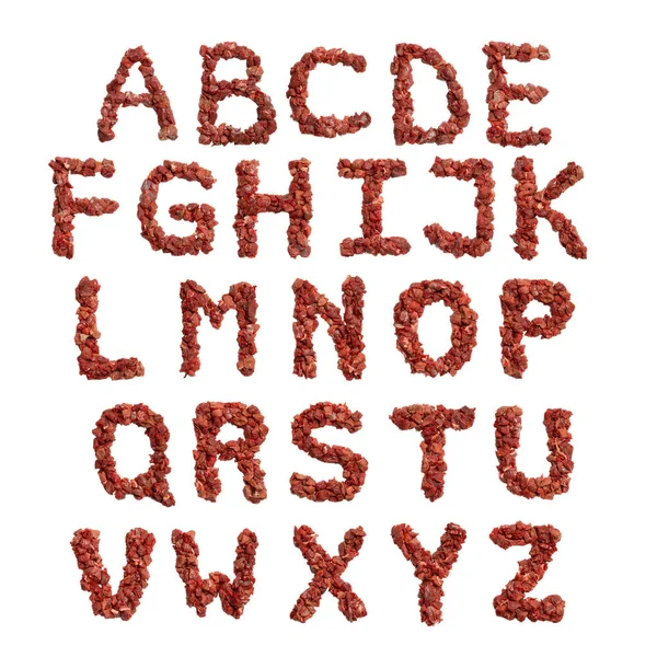 Angielski Alfabet Kawałków Wołowiny Białym Izolowanym Tle — Zdjęcie stockowe
