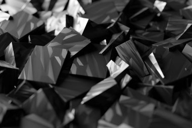 Üç boyutlu gümüş metalik dikdörtgen ve kare çizimleri. Monokrom arka planda desen, desen. Geometrik arkaplan, kömüre benzer dokuma deseni.