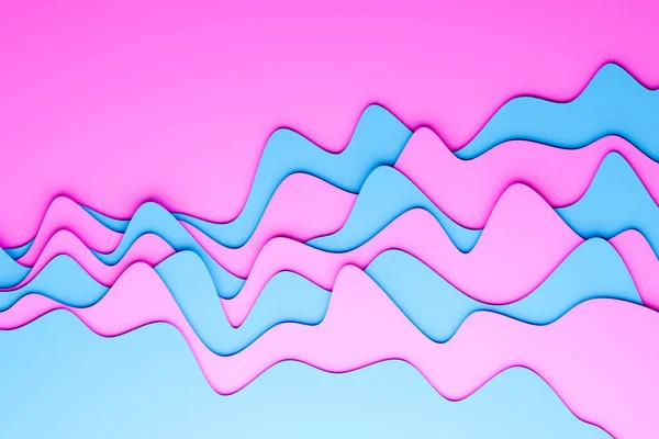 異なる色のステレオストリップの3Dイラスト 波のような幾何学的な縞 抽象ピンクと青のネオン輝く交差線パターン — ストック写真