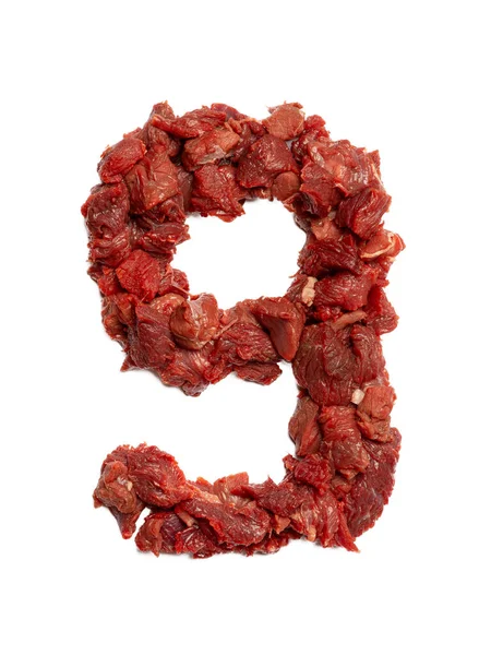 Arabic Numeral Cuts Beef White Isolated Background — Stock Photo, Image